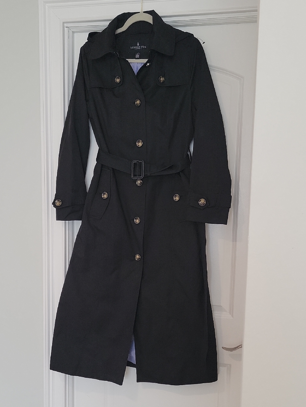 London Fog Black Full-Length Trench Coat with Belt